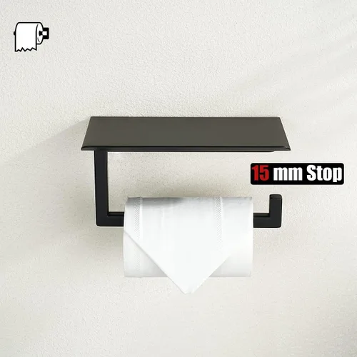 Vista 4 de JQK TPH202-PB - Estante para papel higiénico, soporte para rollo de papel higiénico con estante para teléfono, dispensador de papel de seda de acero