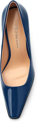 Vista 5 de Tacones altos para mujer, zapatos de vestir de tacón grueso con puntera cuadrada cerrada de patente, tacones elegantes, zapatos de vestir diarios