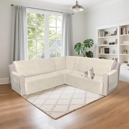 Vista 7 de HDCAXKJ Funda seccional de esquina impermeable para sofá de terciopelo en forma de L, fundas para sofá para mascotas, perros, suaves, resistentes