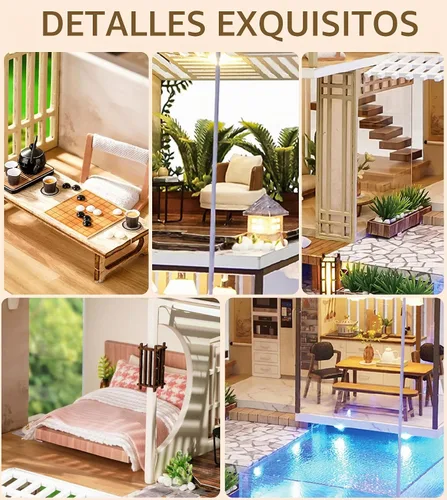 Vista 3 de Spilay - Casa de muñecas en miniatura con muebles, kit de bricolaje de madera para casa de muñecas, mini kit artesanal hecho a mano, escala 1:24