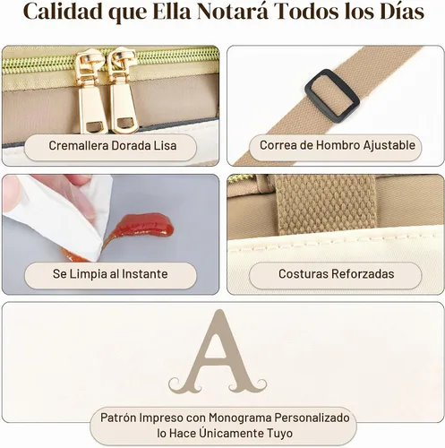 Vista 5 de LOKASS Lonchera personalizada con inicial para mujer, lonchera térmica de doble cubierta con correa, lonchera grande a prueba de fugas de 16 litros