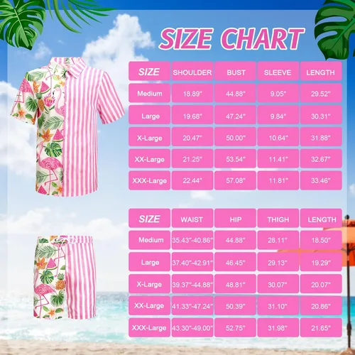Vista 6 de Harloon Conjunto de 4 piezas de camisa hawaiana y pantalón corto para hombre, traje turístico de playa, flamenco, traje tropical, traje de cubo