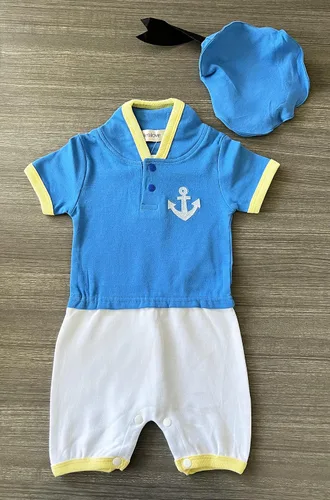 Vista 2 de stylesilove Mameluco y sombrero de algodón de manga corta inspirado en el pato Donald azul para bebé niño