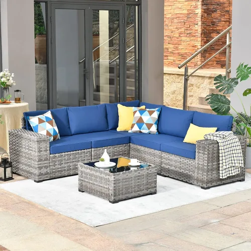 Vista 67 de HOOOWOOO Outdoor Patio Sectional Furniture Sofa Set with Widened Armrest,6 Piece Small Modern Wicker Couch,Modular L Shaped Conversation Seating Set