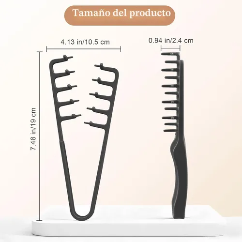 Vista 2 de Peine de textura de 2 piezas, peine voluminoso de dientes anchos, herramienta de volumen de raíces de máxima elevación, juego de doble propósito