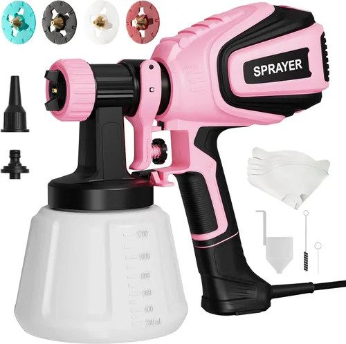 Vista 9 de Pulverizador de pintura de 700 W, pistola eléctrica HVLP de pintura, con 4 boquillas y 3 patrones de limpieza y juntas de soplado, fácil de limpiar