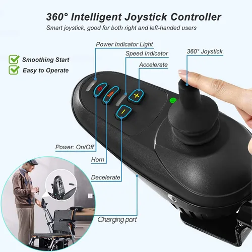 Vista 5 de Silla de ruedas eléctrica para adultos, sillas de ruedas motorizadas plegables todo terreno con reposabrazos abatible, palanca de mando de 360°, 12A