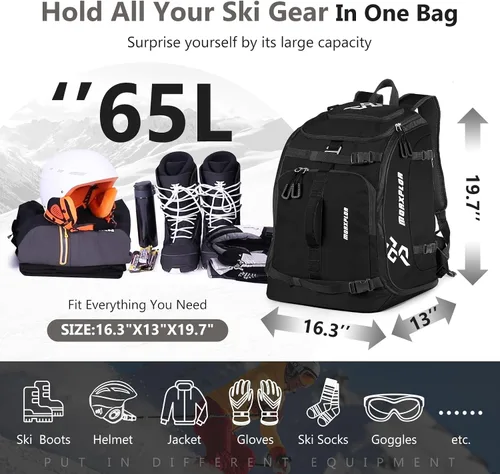 Vista 2 de MORXPLOR Ski Boot Bag - 65L Padded, Waterproof Ski Travel Backpack for Gear & Accessories