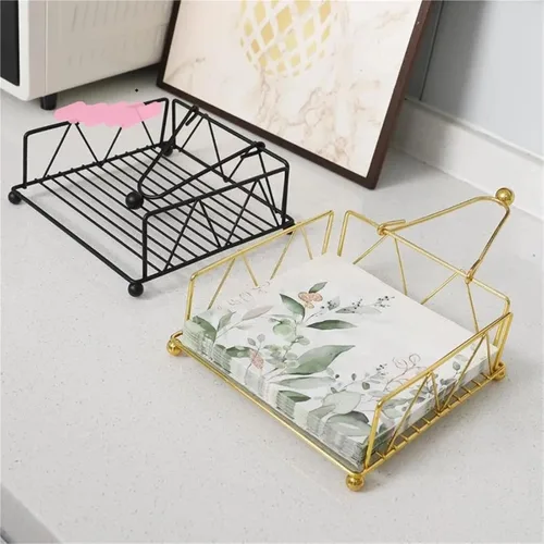 Vista 6 de Rustic Metal Napkin Holder Square Paper Organizer Kitchen Restaurant Tabletop(1 Black)