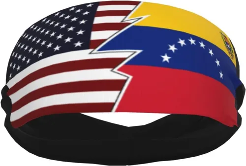 Vista 4 de Diadema de banderas estatales de Estados Unidos y Venezuela estilo desgarrado, transpirable, bandas deportivas para fitness, correr, baloncesto