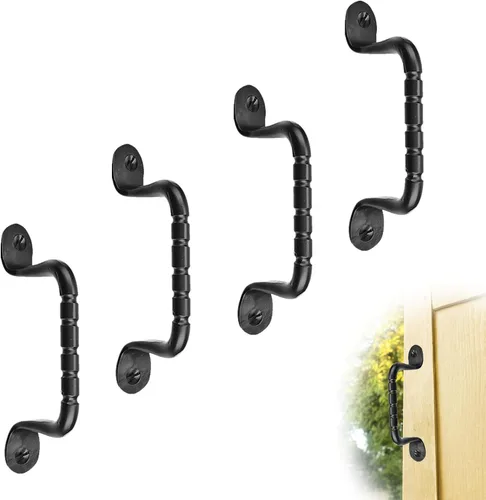 Vista 14 de Tirador o manija decorativa de hierro forjado a mano de 4.5 pulgadas Serie Farmhouse Acabado negro para cofres, armarios, baúles y puertas