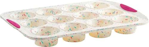 Vista 7 de Trudeau Molde de Donas Jumbo – Molde Antiadherente de 6 Cavidades, Confeti Blanco/Fucsia – Molde de Silicona para Hornear Donas Caseras, Magdalenas