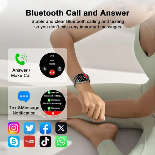 Vista 5 de AOC Smartwatch Fitness Sports Watch 1.43 AMOLED HD pantalla táctil, AI GPT, llamada Bluetooth, asistente de voz, monitoreo de frecuencia cardíaca