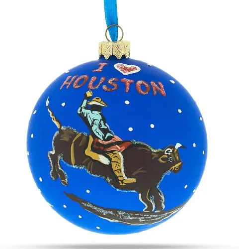 Vista 8 de I Love Houston, Texas, USA Bola de cristal Adorno de Navidad de 4 pulgadas Hand Painted in Ukraine, German Glass, Italian Paints, Hanging Ribbon