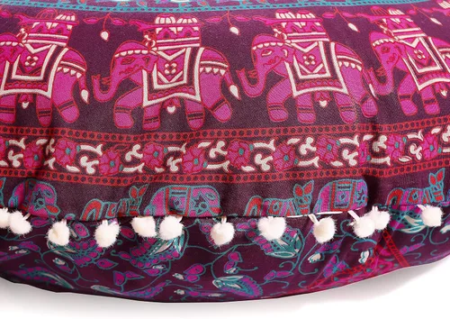 Vista 2 de Popular Handicrafts Funda de cojín de suelo – Funda de cojín de mandala de elefante hippie grande de algodón – Funda de puf redonda bohemia