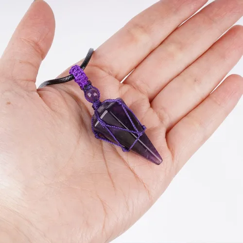 Vista 5 de Collar de 6 facetas de cristal de chakra de Reiki y piedra curativa, colgante de cristal puntiagudo, collar de cuerda ajustable para mujeres