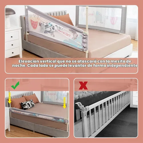 Vista 6 de BABY JOY Riel de cama para niños pequeños, 77 pulgadas, extra largo, altura ajustable y plegable, protector de riel de cama de bebé con malla Gris