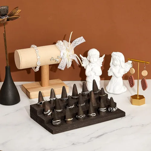 Vista 5 de Juexica - Soporte de exhibición de 18 anillos de madera para joyas