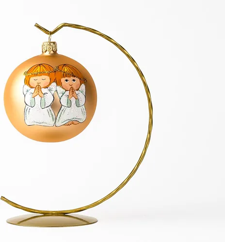 Vista 2 de Adorno de Navidad, dos ángeles orantes, bola de vidrio soplado de 3 pulgadas (3.150 in) (ángeles rezantes, oro - ángeles blancos)