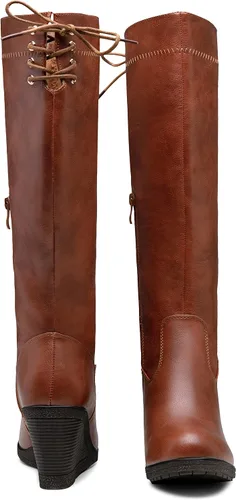 Vista 6 de Vepose Botas altas hasta la rodilla 9651 para mujer, de moda, con tacón de cuña, botas de pantorrilla para mujer
