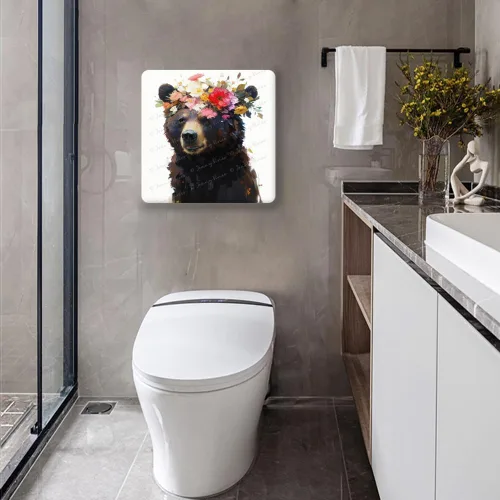 Vista 4 de Divertida decoración de oso para baño y bañera, letrero de metal para decoración de pared, oso para amantes de las mascotas, regalo de granja