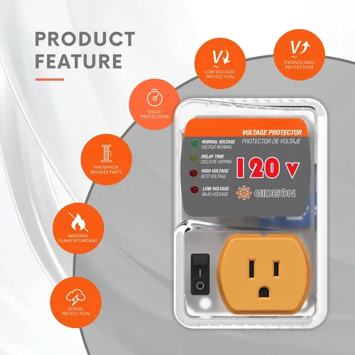 Vista 5 de Protector contra sobretensiones para refrigerador, enchufe de pared ajustable, protector de voltaje para electrodomésticos del hogar, caída