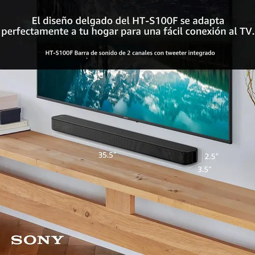 Vista 2 de Barra de sonido Sony S100F de 2.0 canales con altavoz Bass Reflex, tweeter integrado y Bluetooth, (HTS100F), fácil instalación, compacta, para uso
