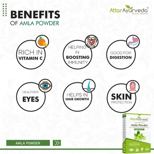 Vista 6 de Attar Ayurveda Pure Amla Powder para el crecimiento del cabello 100% puro y natural, sin conservantes reduce la apariencia de manchas en la piel