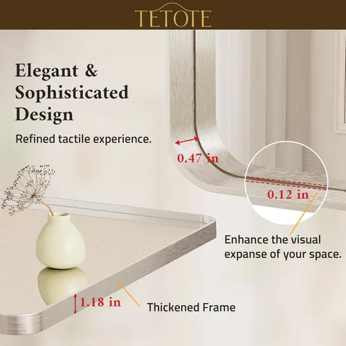Vista 47 de TETOTE Espejo de marco dorado cepillado de 16 x 24 pulgadas, espejo de tocador de baño de latón dorado para pared, espejo enmarcado rectangular