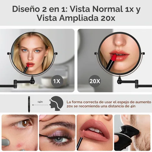 Vista 2 de GURUN Espejo de maquillaje con aumento de 8 pulgadas montado en la pared para baño bronce 20x