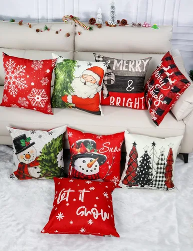 Vista 5 de multiwins Juego de 4 fundas de almohada navideñas con estampado de doble cara de 18 x 18 pulgadas, con 8 bonitos patrones, fundas de almohada