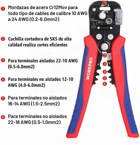 Vista 3 de WORKPRO Juego de pelacables, pelacables multiherramienta de 8 pulgadas y juego de pelacables autoajustable de 8 pulgadas para pelar, cortar