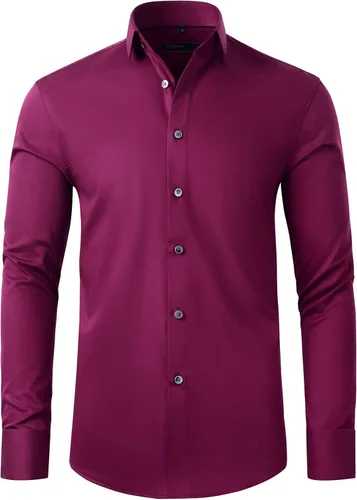 Vista 2 de Gollnwe Camisa de vestir elástica de bambú para hombre con puños franceses