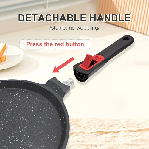 Vista 3 de RANX INGST Sartén antiadherente para crepas con mango desmontable, sartén para tortillas Dosa Tawa de aluminio fundido de 10 pulgadas, compatible