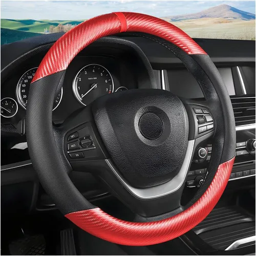 Vista 13 de Moly Magnolia Funda universal para volante de fibra de carbono, de 15 pulgadas, transpirable, antideslizante, negra, de cuero y fibra de carbono