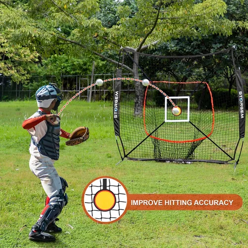 Vista 4 de Storgem 6'X6' Baseball Softball Practice Net, Portable Baseball Net for Batting, Hitting, Pitching and Fielding, Carry Bag, Strike Zone and Batting