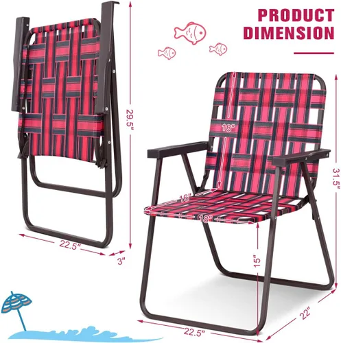 Vista 3 de COSTWAY Silla de playa plegable 6pcs Camping Césped Webbing Silla (rojo) Ligero