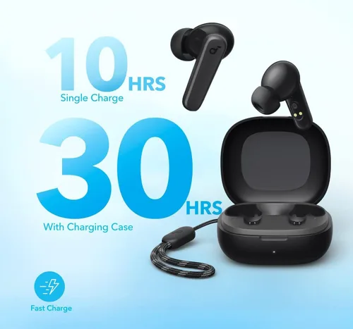 Vista 4 de Soundcore de Anker P20i Auriculares True Wireless, controladores de 10mm con graves potentes, Bluetooth 5.3, tiempo de reproducción largo de 30H