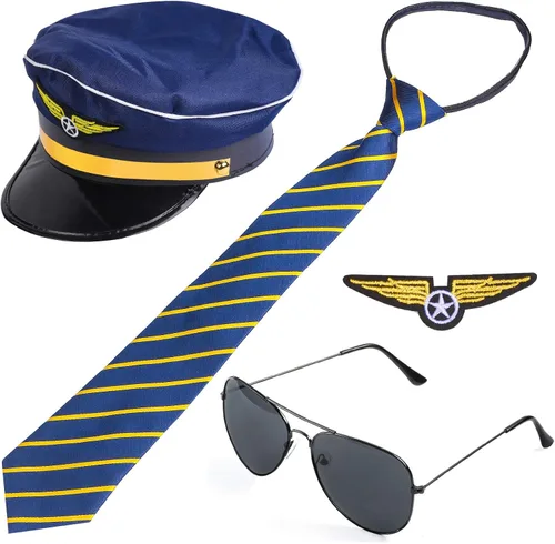 Vista 5 de Beelittle Kit de disfraz de capitán piloto de aerolínea juego de accesorios de vestir con gafas de sol de aviador