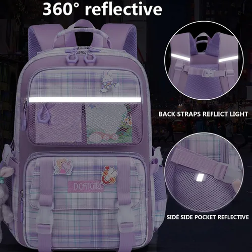 Vista 8 de KEBEIXUAN Linda mochila para niñas escolares, mochila con múltiples bolsillos para niños, mochila de gran capacidad para niñas de 6 a 12 años
