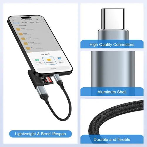 Vista 5 de Adaptador USB C a USB 3.0, adaptador OTG para Android iPhone 16e/16/16 Pro/16 Pro Max/16 Plus/15/15 Pro/15 Pro Max/15 Plus, tipo C macho a USB
