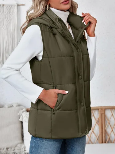 Vista 3 de Danedvi Chaleco acolchado sin mangas con cremallera para mujer, con cuello alto, con bolsillos