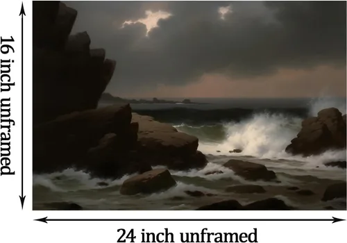 Vista 3 de Arte de pared de mar Moody, lienzo de noche y playa, pintura de paisaje de academia oscura, impresiones de mar vintage, paisaje marino Moody, arte