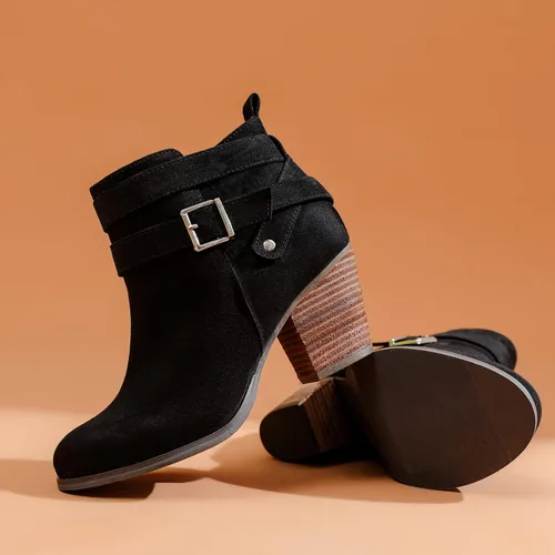 Vista 6 de Luoika Botines anchos para mujer, tacón medio extra ancho con cremallera lateral.