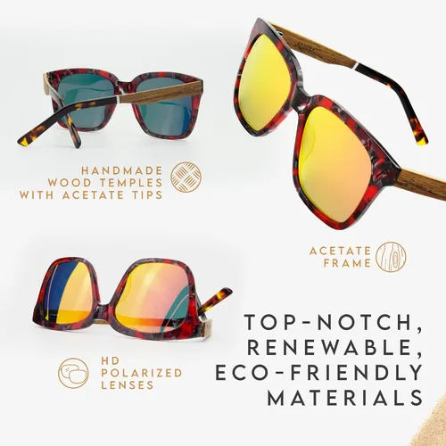 Vista 3 de Aluna - Gafas de sol de madera con marcos de policarbonato, gafas de sol polarizadas Hd