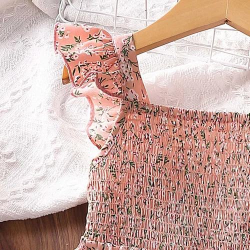 Vista 3 de Vestidos de manga con mosca para niñas pequeñas, vestido floral con mangas con vuelo, vestido de princesa de flores, vestido de verano para niños