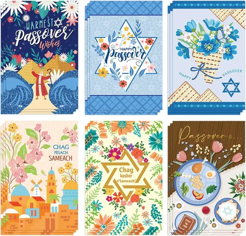 Vista 7 de 24 juegos de tarjetas de felicitación de Pascua con sobres, tarjetas de felicitación de Pascua, tarjetas de pesaj, regalos de vacaciones judías