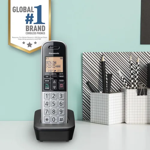Vista 4 de Teléfono inalámbrico compacto Panasonic con DECT 6.0, LCD ámbar de 1.6" y teclado HS iluminado, bloqueo de llamadas, identificador de llamadas
