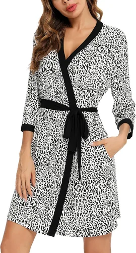Vista 3 de Anjue Bata para mujer, kimono, bata corta de bambú, suave, ropa de dormir para mujer, tallas S-XXL