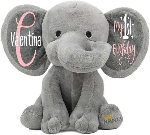 Vista 10 de Animal de peluche de elefante personalizado - Anuncio de estadísticas de nacimiento personalizadas, animales de peluche de elefante para bebés, baby